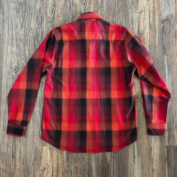 MILWAUKEE LEATHER Button-Up Flannel Shirt Mens M Red Orange Black Plaid Biker - Picture 2 of 10